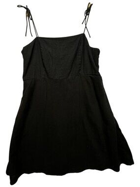 Old Navy Women's Tie Strap Linen Blend Smocked Mini Dress Sleeveless Sz XL Black